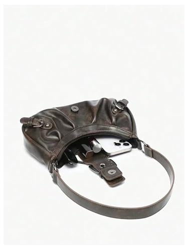 Image of QWINEE Women's Vintage Buckle Shoulder Bag Y2K Punk PU Leather Handbag Clutch Purse