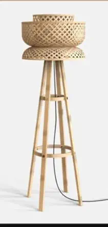 Bamboo Tripod Floor Lamp with Woven Shade, 120 cm, Brown