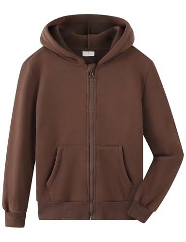 Image of Spring&Gege Youth Solid Fleece Hoodies Soft Full Zip Hooded Sweatshirts for Children (3-12 Years)