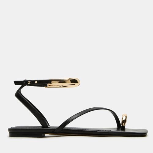 Yishaweiqi Metal Ankle Strap Flat Sandals for Women Toe Ring Strappy Slip On Sandals Open Square Toe Beach Sandals3