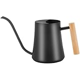 LanQii 1L Gießkanne, Indoor Giesskanne Edelstahl Gießkanne, 35oz Gartengießkanne für Pflanzen im Innen- und Außenbereich, Bonsai mit langem Ausguss und Holzgriff, Schwarz