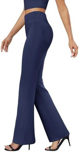 DLOODA Womens Bootcut Dress Pants Business Casual Work Pants with Pockets High Waist Stretchy Trousers Pull On Office Slacks Navy Blue