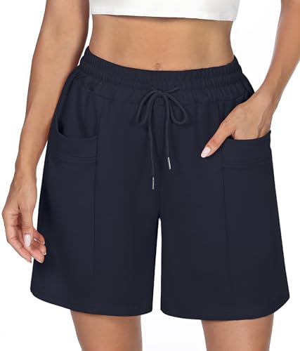 Demegimi Shorts Damen Bermuda Kurze Sporthose Knielang Sweatshorts Sommer Sport Shorts High Waist Lässig Kurz Hosen Baum...