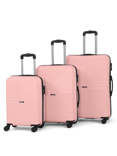 Image of Teakwood Set of 3 8 Wheels Trolley Bag, Hard Cabin with Zipper Closure, Adjustable Push Button & Cross Side Strap, Number Lock System 360 Degree (Set of 3, Rose)
