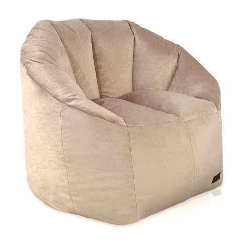 Aiire Sillon Puff Salon de Lujo - [85x85x75] Sofa Puf Moderno en Terciopelo Persa - Puffs con Relleno Incluido para Adultos o Decoracion Habitacion Juvenil - Bean Bag Chair Infantil XXL Beige