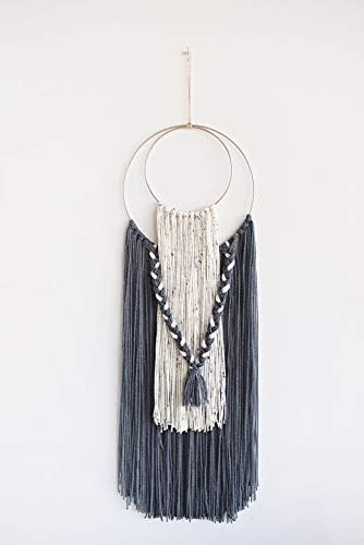KRASKA Yarn Wall Hanging Boho Decor, Decorative Interior Tapestry Bedroom Wall Decor Nursery Room Bohemian Art Décor, 12 x 36 inch Gray Braid