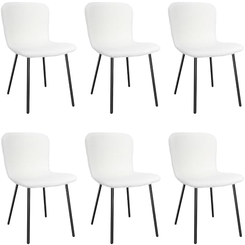 Juego de 6 sillas de comedor tapizadas, respaldo semicurvado de forro polar suave, fácil de montar, ideal para comedores, dormitorios, zonas de recepción, elegante acabado blanco.