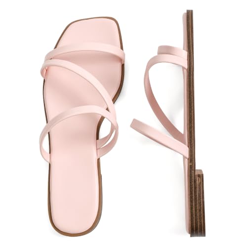 Image of LACUONE Flat Sandals Women Square Open Toe Slides
