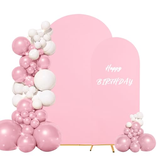 Set of 2 Wedding Arch Cover 2-Sided Round Top Spandex Fitted Arch Backdrop Cover for Birthday Party Baby Shower Wedding Arch Stand Decor7.2FT 6FT Pink