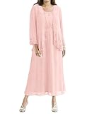Tea Length Mother of The Bride Dress Chiffon Evening Formal Dress Light Pink 24W