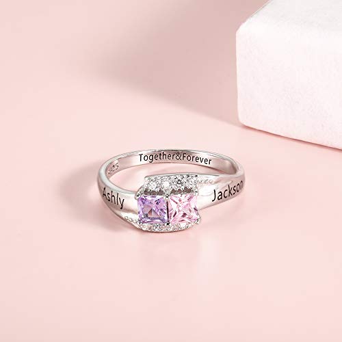 Glamcarat Sterling Silver Personalized Mother Ring With 2 Birthstones Promise Ring Name Engraved Jewelry For Women (Sterling-Silver, 6.5) #TOP5