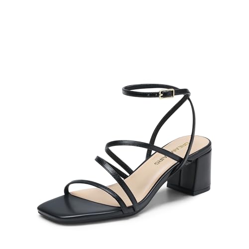 Image of DREAM PAIRS Womens Strappy Block Heel Sandals | Block Heels 2 inch Strappy Square Toe, chic strappy style,Chunky Low Heeled Sandals,for Party Wedding Evening