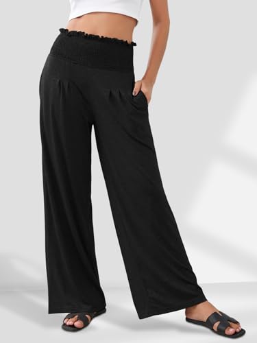 GEMLON Womens Pants High Waisted Palazzo Pants Wide Leg Long Pant Casual Lounge Trousers with Pocket(Black,2XL) — view 5