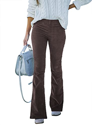 Sidefeel Women's Corduroy Flare Pants Elastic Waist Bell Bottom Trousers