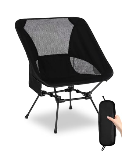 Coyonce Folding Camping Chairs Ultra Lightweight, 150kg Capacity Folding Chairs with Aluminum Bracket, 3 Side Breathable Mesh & Side Pocket, Backpack, for Outdoor Camping, Travel, Picnic, Hiking