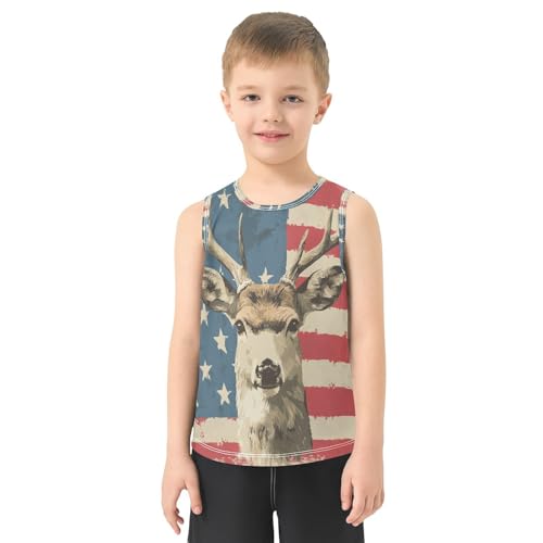 Boys Tank Top Shirts Deer American Flag Style Sleeveless T-Shirts Crew Neck for Kids Clothing Children2