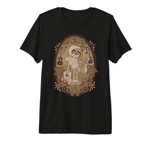 T-shirt Miguel Pixar Coco en sépia pour adulte haut de gamme
