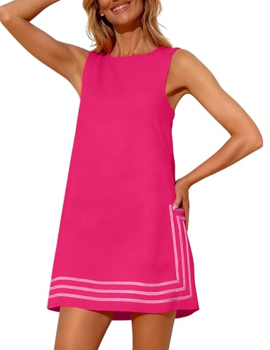 Image of Womens Summer Boho A-Line Mini Dress Sleeveless Sundress Color Block Beach Coverups
