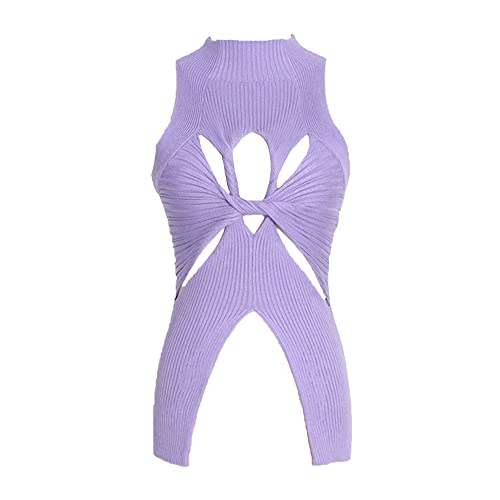 Jueshanzj Camiseta de verano para mujer, sexy, sin tirantes, irregular, cien con tejido fino, marea femenina, Morado (, S Cover