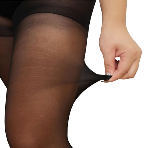 Image of Women's 2 Pairs Plus Size Stockings Control Top Pantyhose Sheer High Waist Plus Size Tights for Curvy Ultra-Soft