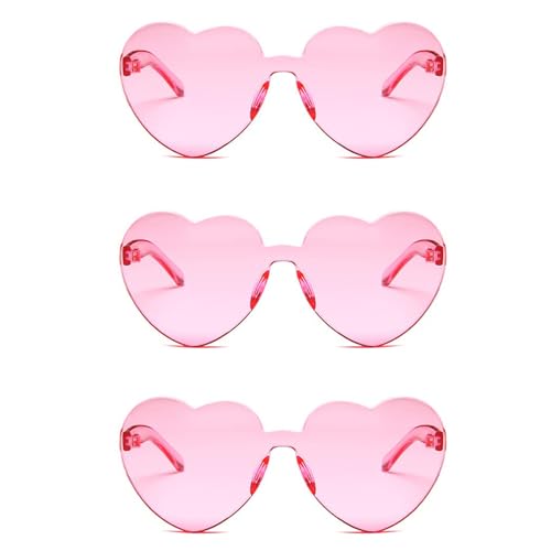 Marajdeclat 3 Pcs pink heart glasses Ladies Fashion Rimless Love heart sunglasses funny party glasses festival accessories Party Props (pink Heart sunglasses)