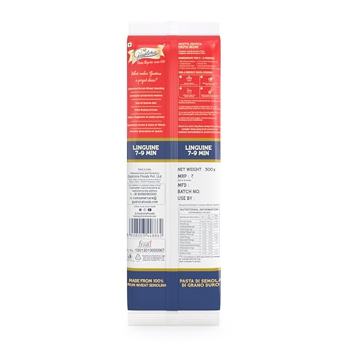 Image of Gustora Linguine Pasta, 1kg (Pack of 2 x 500g) | Flat Ribbon Italian Pasta | Al Dente Texture | 100% Durum Wheat Semolina (Suji) | Zero Maida | Vegetarian