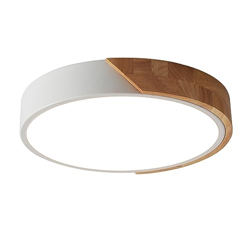 LuFun Plafoniera LED, Lampada da Soffitto Ø30cm, Plafoniere LED Moderne Rotonde in Legno per Soggiorno Cucina Sala da pranzo Corridoio Portico Home office, Bianco freddo 6500K, 24W