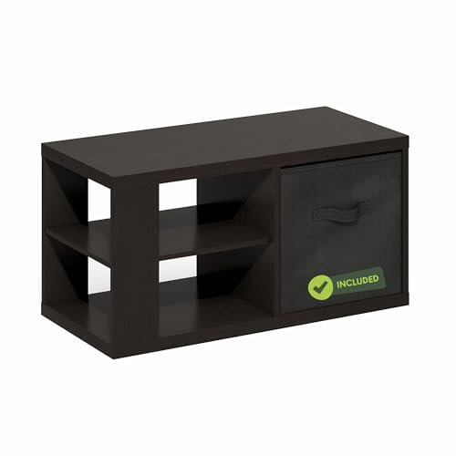 Image of Furinno Viola 3-Tier Modern Coffee Table, Printer Stand, Dark Oak | 1.2-inch Extra Thick Tabletop Center Table, Side Table, Open Shelf, 1x Storage Bin, for Living Room, Bedroom, Home Office