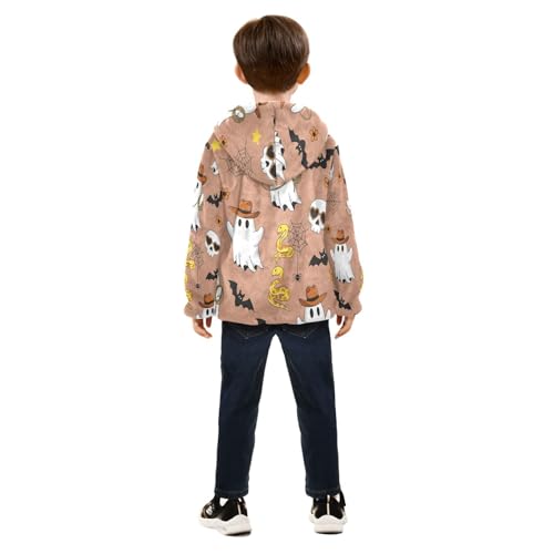 Cute Halloween Pattern with Ghost Toddler Fleece Jacket Girl Boys Hooded Fleece Jacket Coat Warm Outwear Zip-up 3-10T4