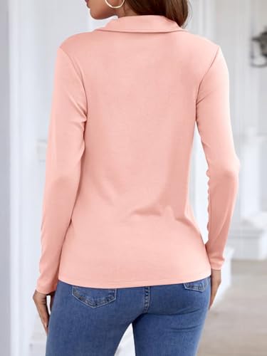 Women's Long Sleeve Shirts Quarter Zip Pullover Collared V Neck Tops Fall Blouses4