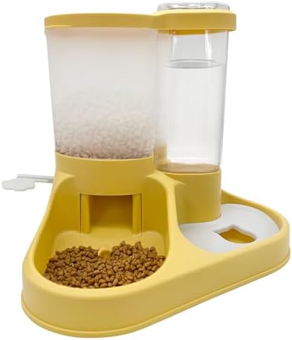 Hamiledyi Gravity Cat Feeder Set, Automatic Pet Food Feeder and Waterer Dispenser 2 in 1 Gravity Pet Food Set Auto Pets Feeder Replenishes Self Feeding Station for Dogs Cats(Yellow)