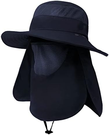 Fishing Hat UPF 50+ Sun Protection Mens Sun Hats Boonie Hat for Men Waterproof Hiking Hat Wide Brim Bucket Hat with Strings, Face & Neck Flap, Navy Blue