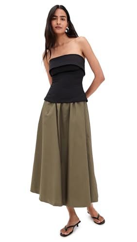 En Saison Women's Arden Mixed Media Dress, Black Olive, S