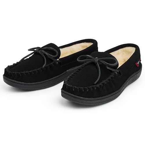 Image of Alpine Swiss Sabine Womens Moccasin Slippers Genuine Suede House Shoe Memory Foam Insole Plush Faux Shearling Fur Indoor Outdoor Anti-Slip Rubber Sole