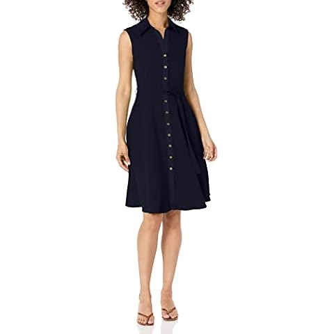 SHARAGANO Women's Sleeveless Button Front Shirt Dress with Sweep Casual, Deep Navy, 8 Cover