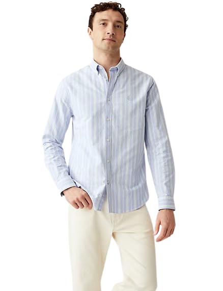 Image of Marks & Spencer Mens Striped Cotton Collared Neck Regular Fit Oxford Shirt