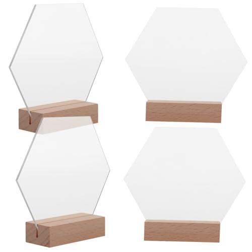 SOLUSTRE 4 pcs Clear Hexagon Acrylic Sign Blanks with Stand for DIY Wedding Table Decorations for Parties Banquets Bridal Showers and Celebrations