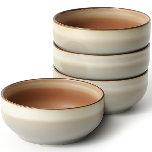 Ava Nord Ceramic Cereal Bowls Set of 4, 21 oz Stoneware Bowls for Soup, Salad, Dessert or Ice Cream - Stackable, Dishwasher & Microwave Safe, Small Rustic Bowls for Kitchen -Terracotta/Reactive Glaze