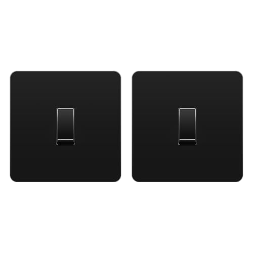 Lider 1-Gang Screwless Light Switch, 1-Way/2-Way, Ukca Certified, Screwless Plastic Faceplate, Thermoplastic, Round Edges, 16A, Glossy Finish, Black, 2 Pack
