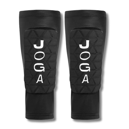 JOGA Shin Pad Sleeves | Ultra-Lightweight Football Shin Guards with EVA Foam Padding Non-Slip Lycra Sleeve Silicone Skid Strips & Breathable Pull-On Fit for Adult (14+) | Training & Matches