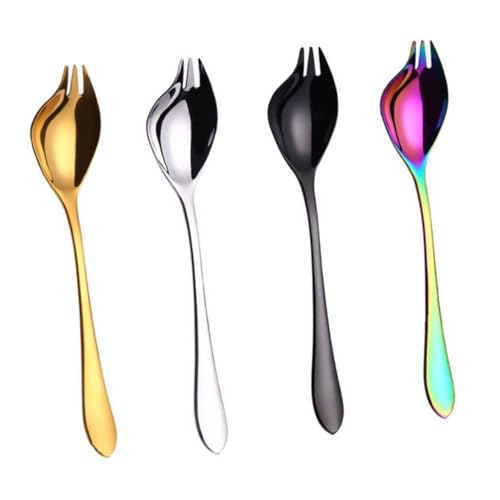 FUNOMOCYA 4pcs Salad Server Set Stainless Steel Dual Purpose Salad Fork Spoon for Home Catering