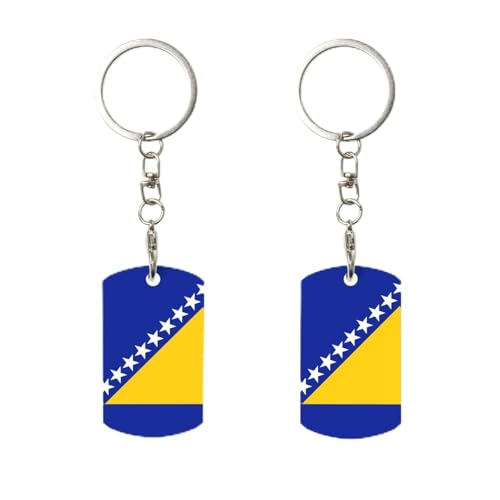 Porte-clés rectangulaire en métal avec drapeau de la Bosnie-Herzégovine, personnalisable, pour la maison, le bureau et la moto.