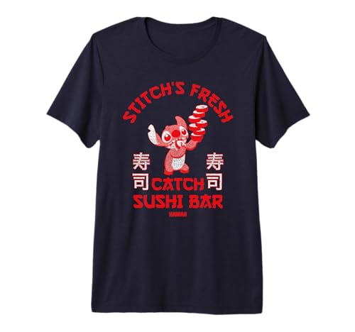 T-shirt Stitch Disney Fresh Catch Sushi Bar en coton premium pour fan de pop culture geek