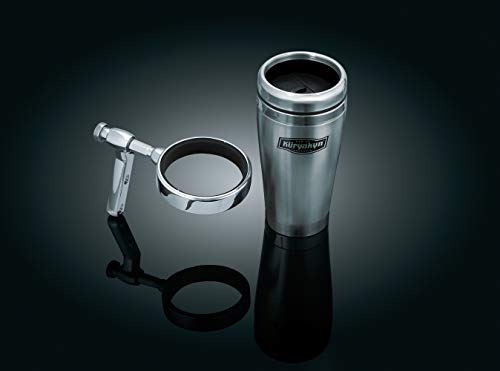 Kuryakyn 1463 Motorcycle Handlebar Accessory: 12 fl oz Stainless Steel Mug with Universal Drink Cup Holder for Motorcycles with Perch Mount, Chrome