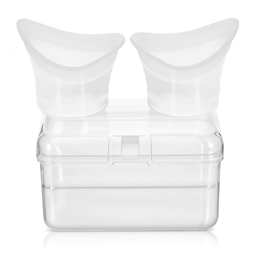 EXEXIUO 2Pcs Silicone Eye Wash Cups, Wash Bath Kit for Eye Rinse, Portable Cleaner Kit with Storage Container for Quick Relief, Tired Dust Cleaning, Makeup Irritants (White)