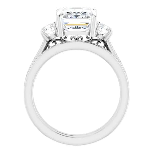3 CT Emerald Colorless Moissanite Engagement Ring Set for Womens/Her, Wedding Bridal Ring Set,Eternity Sterling Silver Solid Diamond Solitaire Prong Anniversary Promise Gift for Ring4