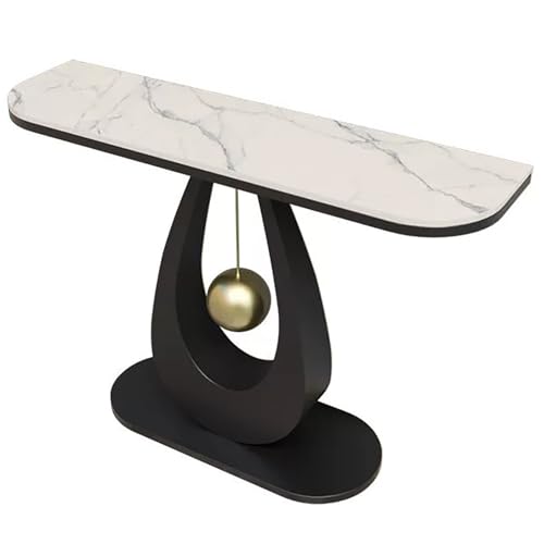Mesa consola, moderna mesa de pasillo con marco de metal y parte superior de losa de piedra para sala de estar, entrada o pasillo