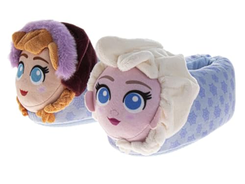 Disney Frozen Girls Slippers Non-Slip Comfy Fluffy Lightweight - Warm Comfort Soft Aline Indoor House Slippers - 3D plush Elsa and Anna (size 5-6 Toddler)