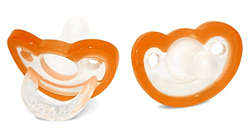 Image of RaZbaby Jollypop Pacifier for Newborns & Up, USA Made, Natural Shaped Orthodontic Binky, Lovingly Shared in NICUs & Hospitals Worldwide, Medical-Grade 100% BPA-Free - 0-3 Months, 2 Pack - Orange