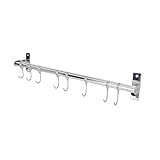 TOYANDONA Barra Colgante de Cocina de Acero Inoxidable Doble Barra Ganchos Organizador Multifuncional para Utensilios Especieros y Accesorios sin Perforación Ahorro de Espacio y Fácil